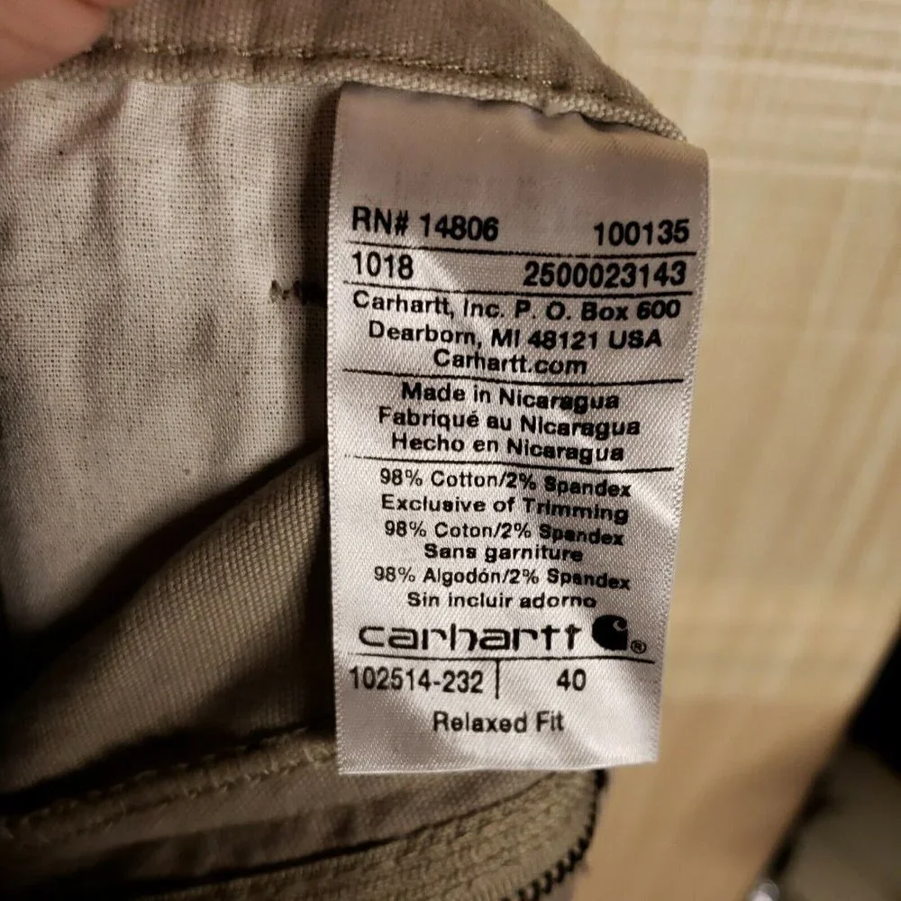 Carhartt Mens Tan Relaxed Fit Cargo Shorts 40
